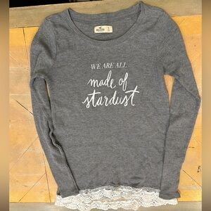 Hollister Charcoal Long Sleeve Top with Text Print